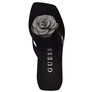 New Guess Black Damani Rhinestone Flower EVA Wedge Sandals Size 8M
